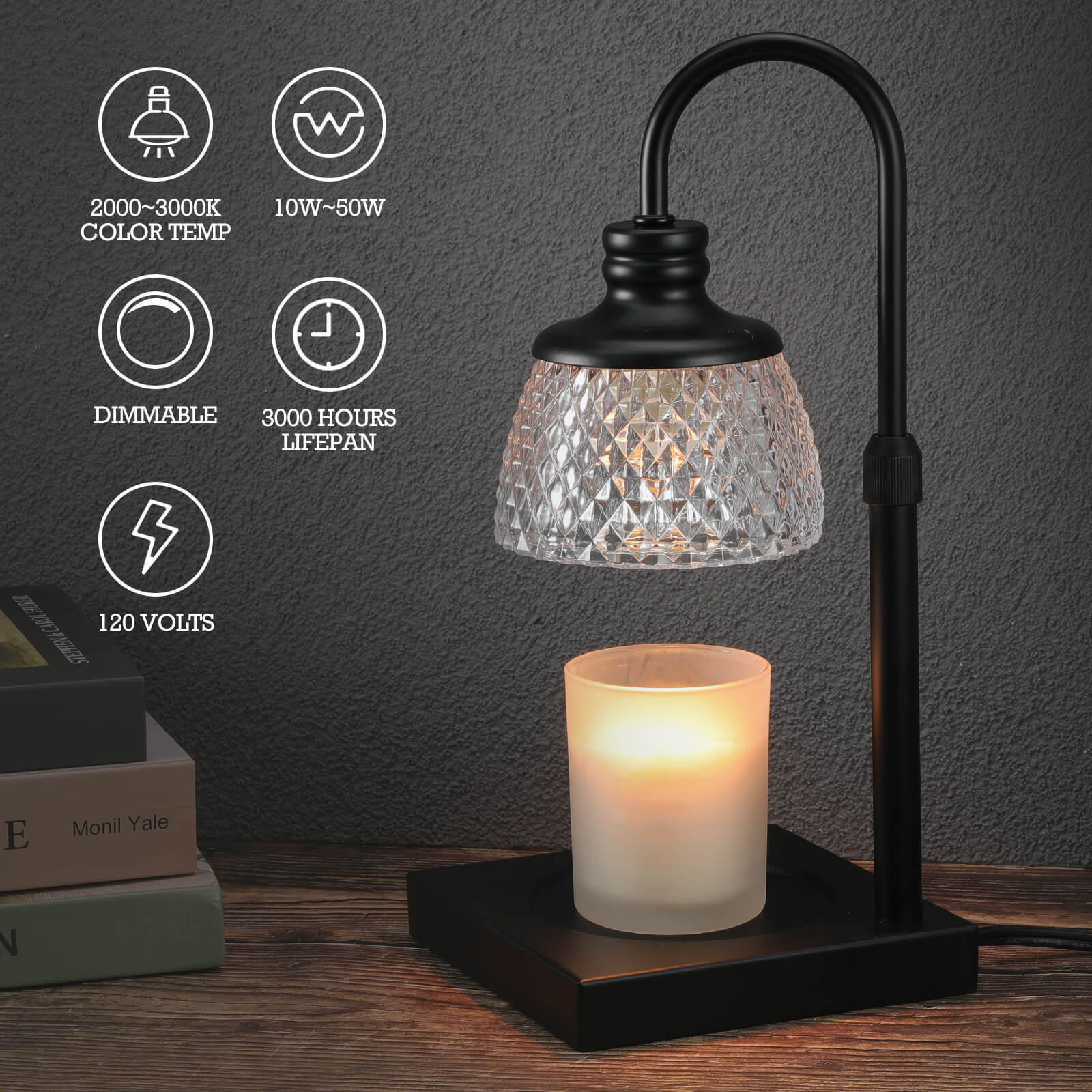 Candle Warmer Lamp Adjustables Height Dimmable Candle Lamp Warmer Large Jar Candles No Flame Scented Candle Waxs Warmer, Black