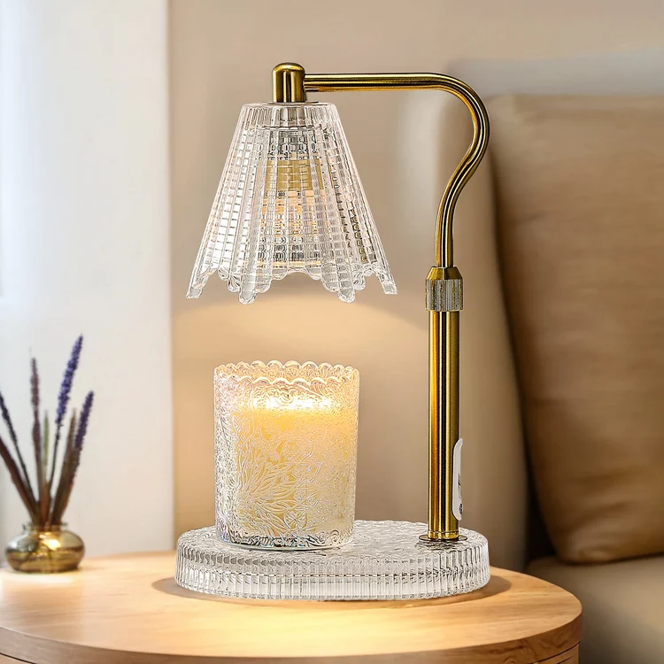 Crystal candle warmer lamp with an adjustable stand warming a jar candle